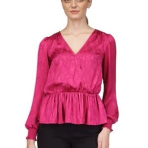 Brand new with Tags Michael Kors, deep fuchsia, Jacquard blouse size medium
